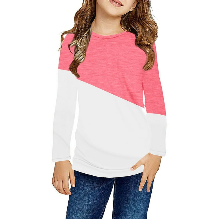Girls Spring And Autumn Simple Two-Color Dyeing Long-Sleeved Loose Thin  T-Shirt Top