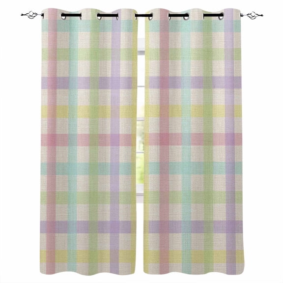 Green Beige Plaid Blackout Curtains for Bedroom Living Room Darkening Curtains 63 Inches Long Farmhouse Art Checkered Rustic Window Curtain 2 Panels Set Window Treatment Grommet Drapes 52"x63"