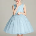 thumbnail image 2 of Girls Tulle Embroidery Lace Princess Pageant Prom Dance Formal Evening Midi Dresses Sleeveless A-Line Dress 2-14Y, 2 of 3