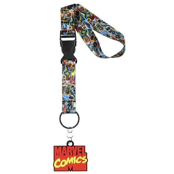 Marvel Comic Book Pages Wristlet Strap Lanyard for Keys with 2" Rubber Keychain
