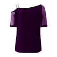 thumbnail image 5 of Yuanlong Womens Tshirts One Shoulder Mesh Short Sleeve Rhinestone Graphic T-Shirts Loose Summer Streetwear Fashion Tops, 5 of 5