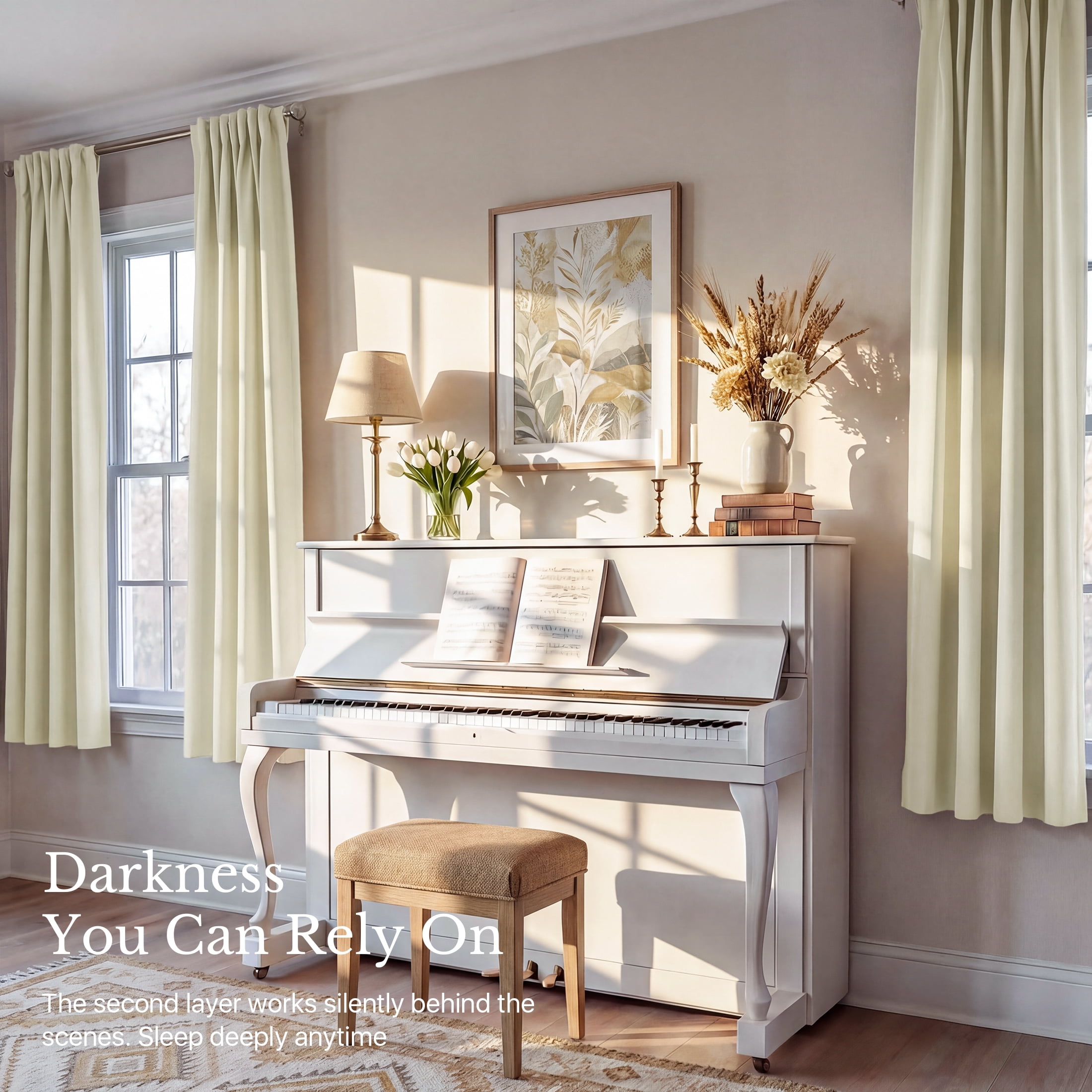NICETOWN 2‑Layer 100% Blackout Curtains, Biscotti Beige, 52" W x 63" L, 2‑Panel Set
