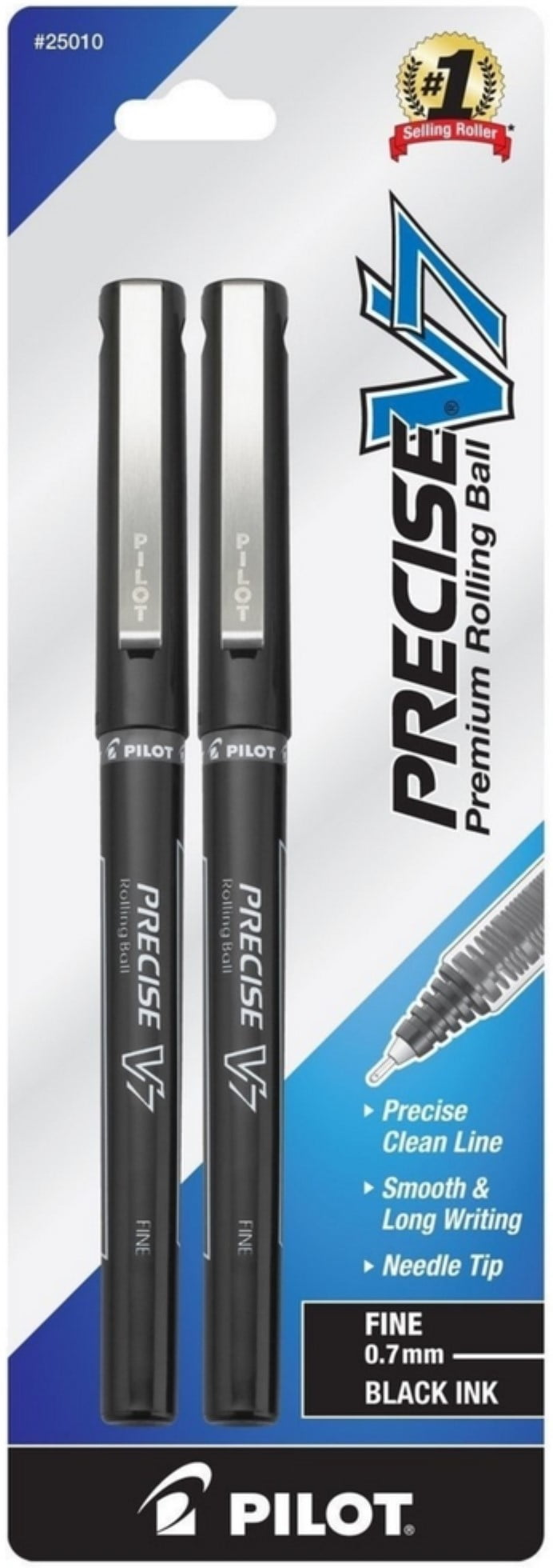 Pilot Precise V7 Stick Rolling Ball Pens, Fine Point, Black Ink 2 ea