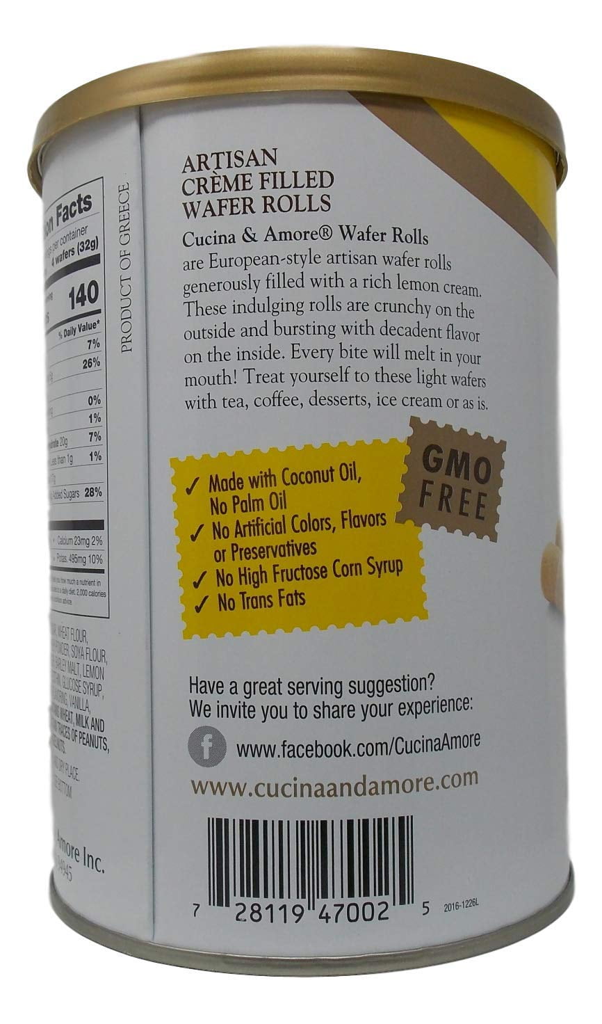 Creme-Filled Baked Rolled Wafers  | Gourmet Cream Cookies 3 Flavors: Chocolate, Lemon, Vanilla (14.1 Oz) + MerlinsMart Zine | Cucina & Amore
