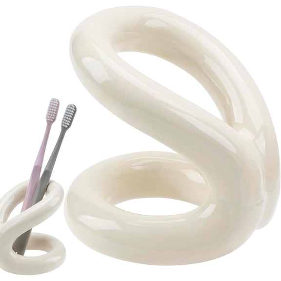 ABCISI Toothbrush Holder, Knot-Shaped Minimalist Toothbrush Storage, Ceramic Stylish Toothbrush Organizer, Decorative Stand for Bathroom Sink and Countertop (White)