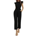 thumbnail image 5 of Female Jumpsuit, Solid Color Crew Neck Sleeveless Ruffle Belted Romper with Pockets for Summer, 5 of 9