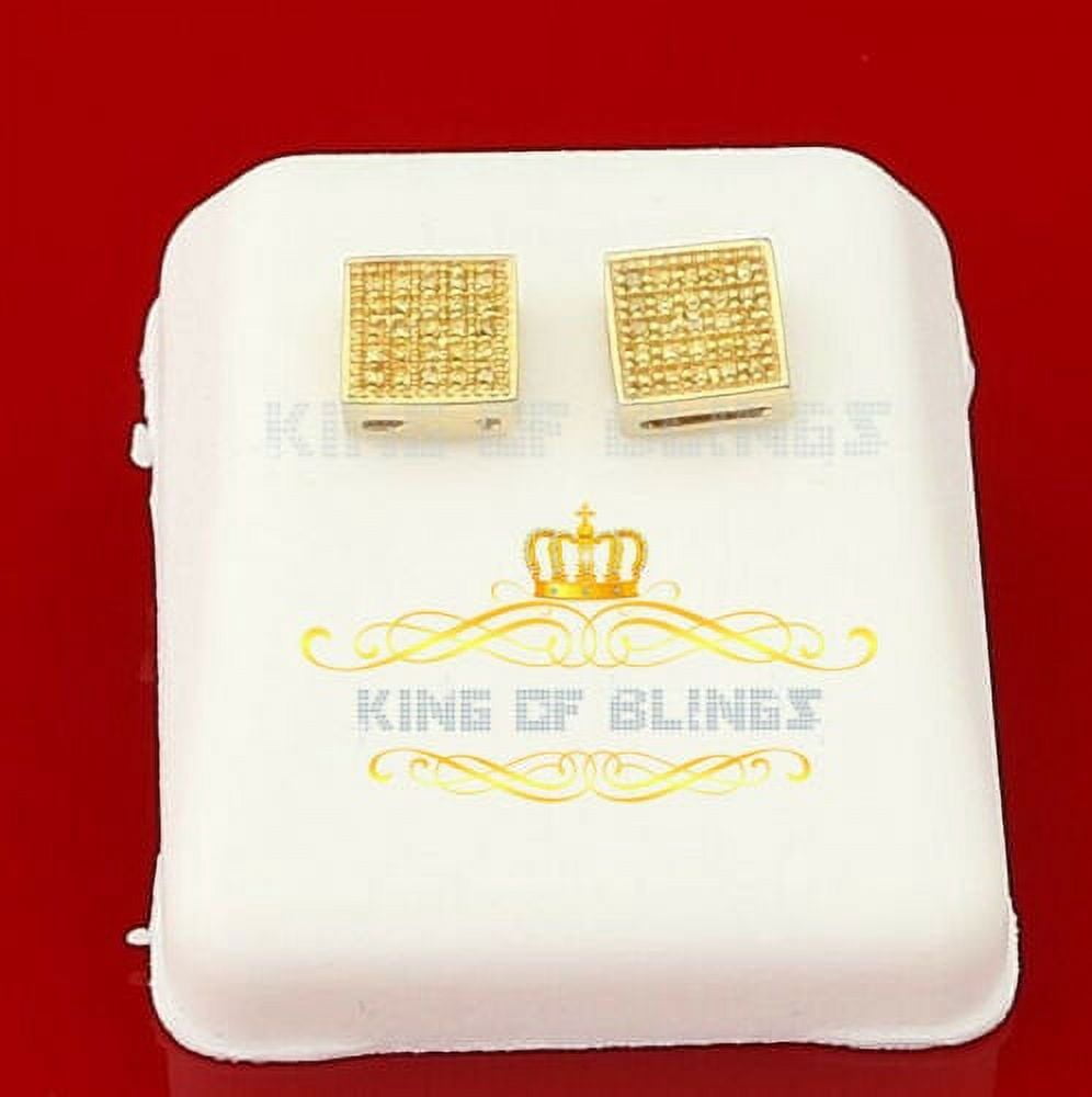 King of Bling's 0.15ct Diamond 925 stud Sterling Silver Yellow Women's/ Men's Square Earrings