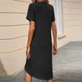 thumbnail image 3 of Casual Summer Dresses For Women Sevevn Women's Fashion Casual Solid Color Button Round-Neck Irregular Dress, 3 of 6