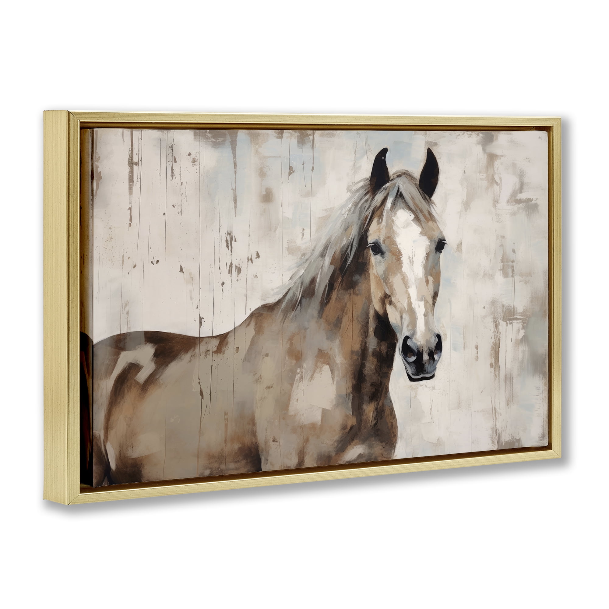 Stupell Industries Rustic Stoic Mare Animals Painting Gold Floater Framed Canvas Art Print Wall Art, 25 x 17