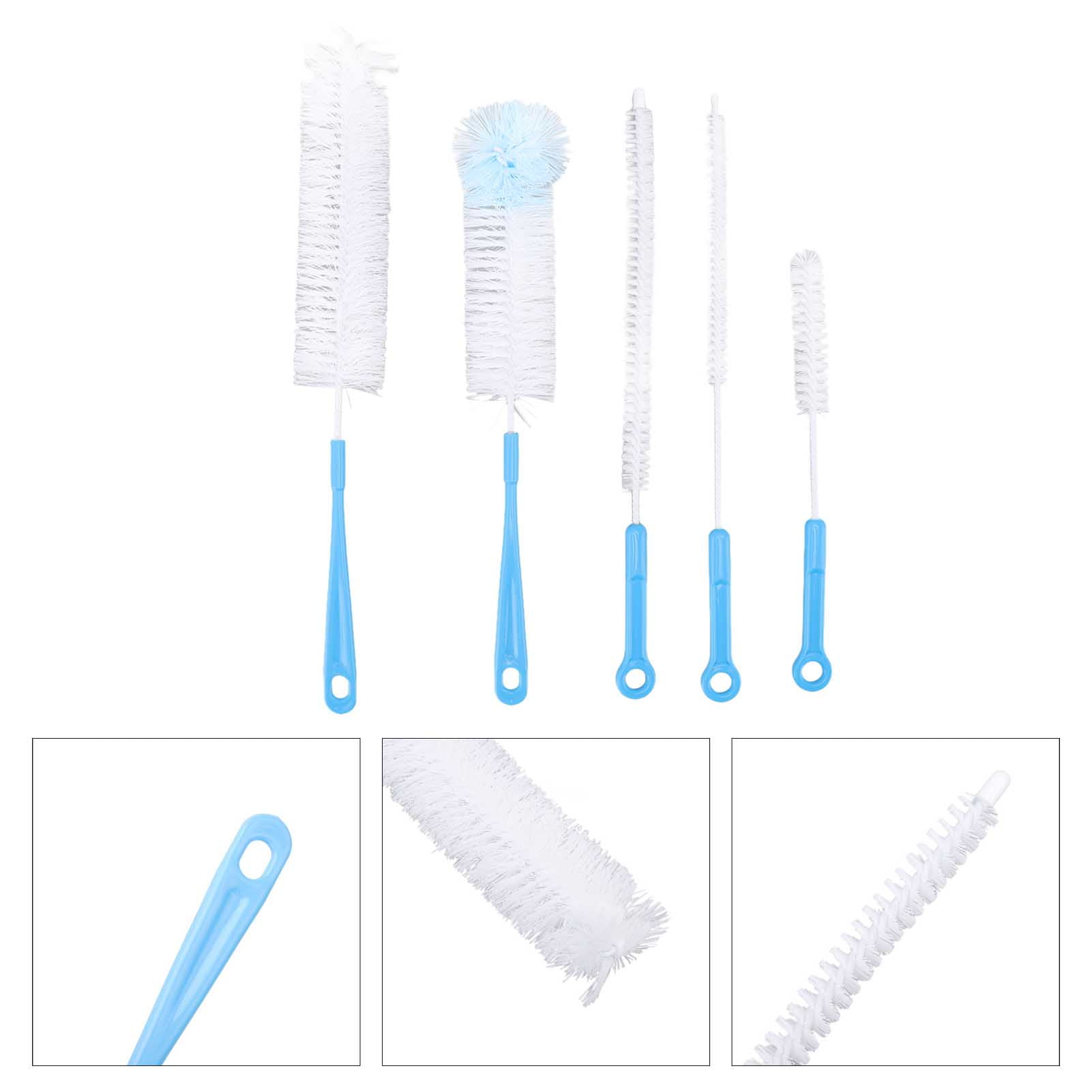 LAZIOEGR Bottle Brush Set Food Grade Long Handle 5 Types Water Bottle Cleaner for Wine Sports Bottles Hummingbird Feeders Blue, 15.35 inches / 39 cm
