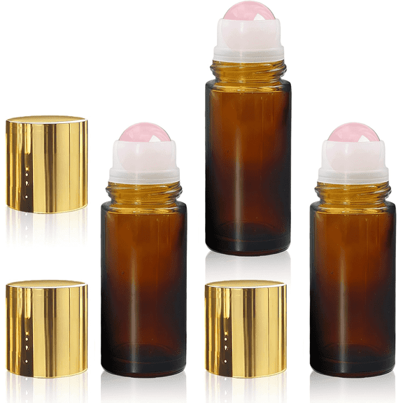 Amber Glass 50ml Roller Bottles, 3 Pack, Refillable Perfume Containers With Crystal Roller Balls And Gold Caps For Diy Travel