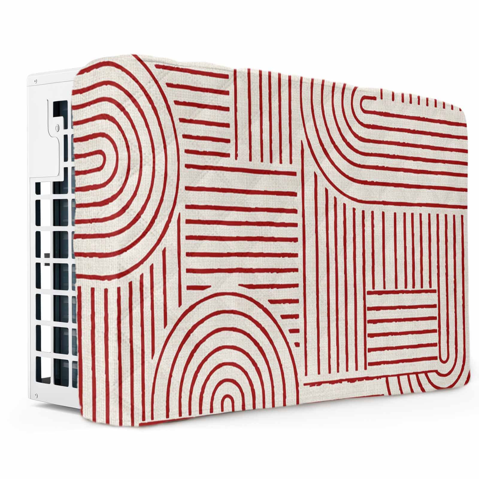 Red Boho Indoor Air Conditioner Covers Double Insulation AC Unit Cover with Drawstring Abstract Geometric Curves Lines Modern Waterproof Window Air Conditioner Covers for Inside 25 x18 x3.5