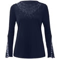 thumbnail image 3 of IROINNID Womens Long Sleeve Tops Round Neck Lace T-Shirt Autumn Solid Hollow Out Blouse Tops,Blue, 3 of 4