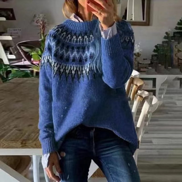 Chandail Élégant pour Femme en Tricot Côtelé à Col Rond, Manches Longues, Coupe Ample, pour le Travail Quotidien Décontracté