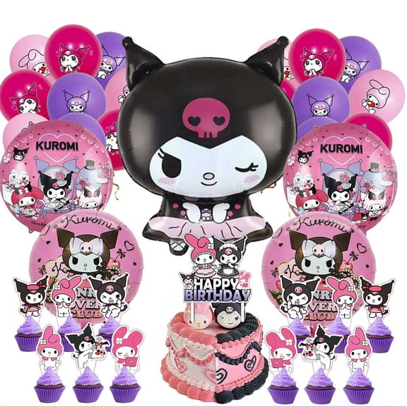 Kuromi Party Supplies Balloons Cake Topper Birthday Set Decorations Kit Fans