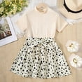 thumbnail image 6 of GEYEHUG Girl Summer Dress Set Round Neck Short Sleeve Ribbed Print Belt 2 Piece Dress, 6 of 7