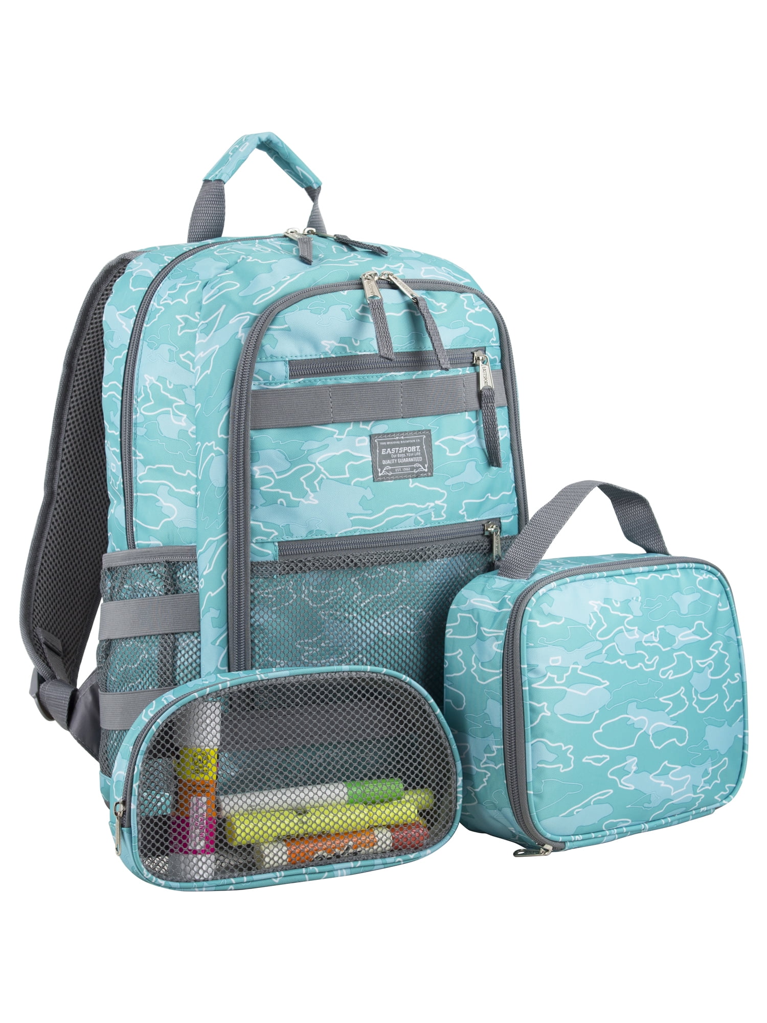 Eastsport Unisex 3Piece Combo Backpack with Lunch Box and Pouch, Ocean Paradise