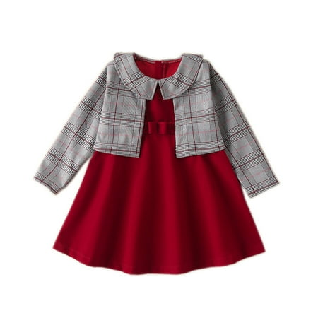 

KmaiSchai Girls Long Sleeve Romper Dress Size 4T Kids Toddler Girls Autumn Winter Princess Sleeveless Dress Long Sleeve Plaid Coat Jacket Set Clothes New Born Clothes Girl Swaddling B