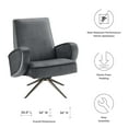 thumbnail image 4 of Armchair Swivel Accent Chair, Grey Gray, Velvet, Modern Contemporary, Living Lounge Cafe Room Hotel Lobby Hospitality, 4 of 8