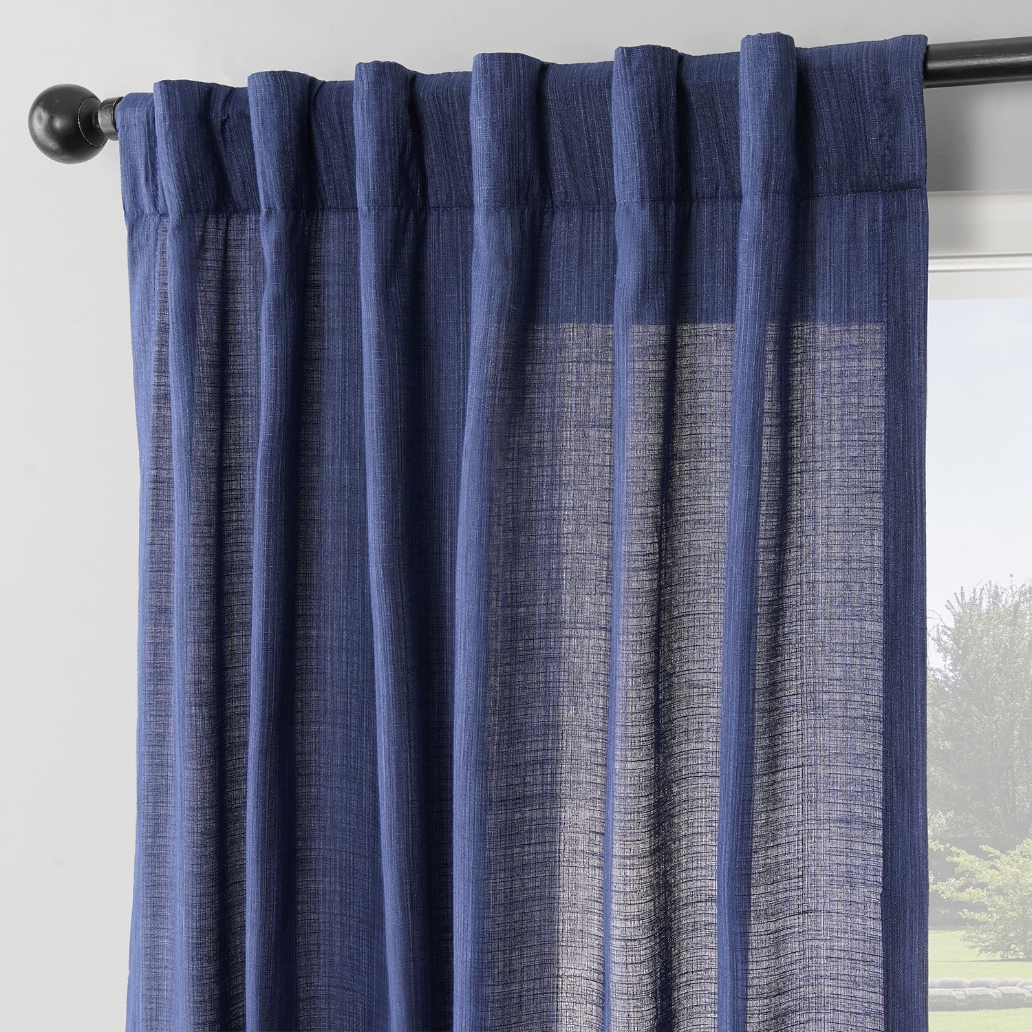Half Price Drapes Ink Blue Rustic Linen Weave Light Filtering Curtains for Bedroom (2 Panel), 50W X 96L