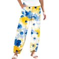 thumbnail image 2 of Women's Casual Pants Striped Linen Pants For Women Summer Casual Wide Leg Pants With Pockets Comfy Cropped Palazzo Pants,Yellow Women's Casual Pants XL, 2 of 5