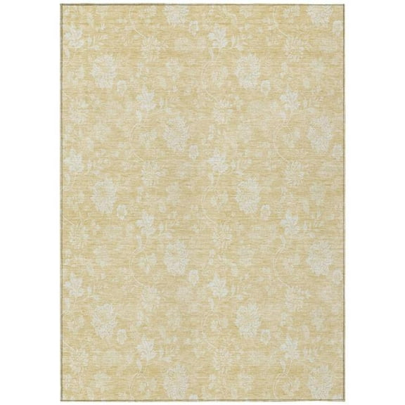 HomeRoots 581429 9 x 12 ft. Floral Washable Indoor & Outdoor Rectangle Area Rug, Yellow, Wheat & Ivory