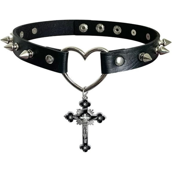 Cristian Statement Spikes Choker Collar Necklace For Women Men Unisex Personalized Gothic Vintage Rivets PU Leather Adjustable Religion Necklace Y2K Jewelry