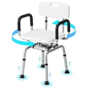 Naipo 360° Swivel Shower Chair for Elderly & Disabled - Adjustable Height Bath Chair with Armrests, Backrest & Non-Slip Seat - 300 lbs Capacity, White