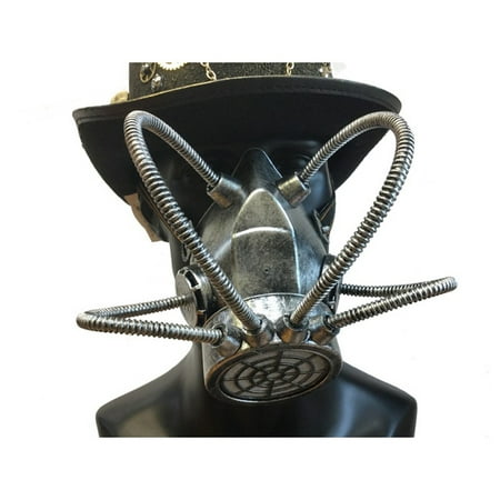 KBW Four Tubes Steampunk Halloween Costume Gas Mask, Silver Black, One-Size