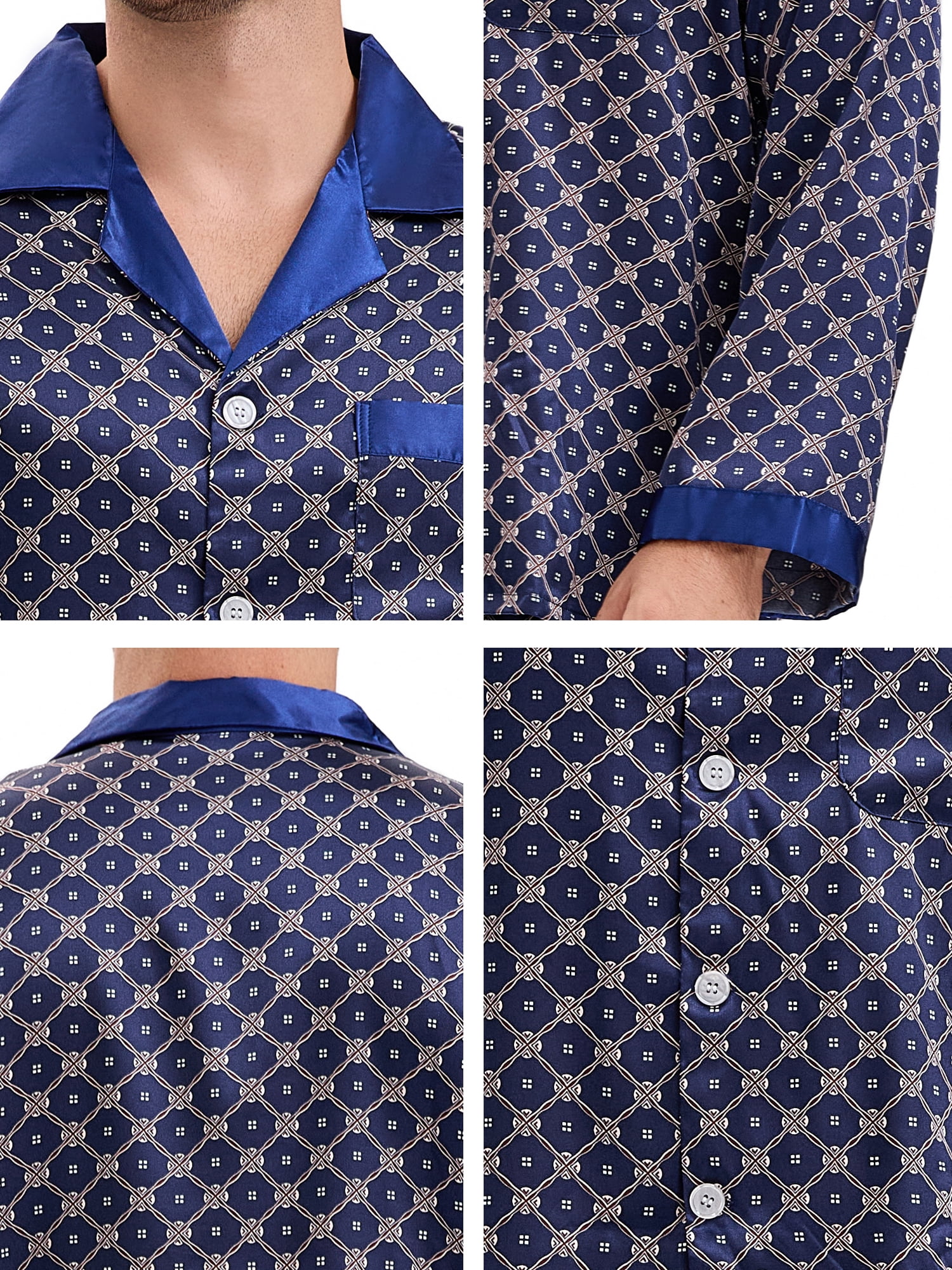 DARING DIVA Men's 2-Piece Button Down Printing Sleepshirt Pajamas Set XL Dark Blue