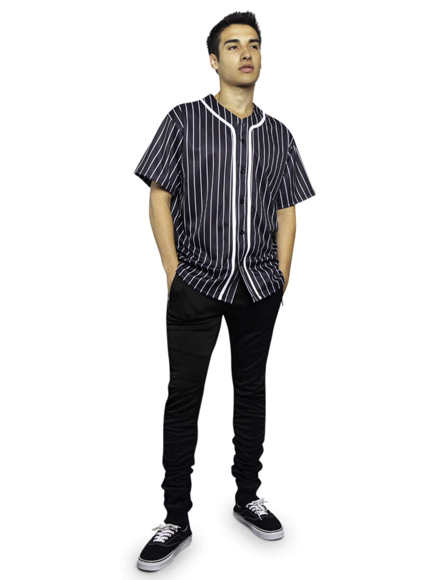 Men's Hipster Hip Hop Button Down Pin Striped Baseball Men's Hipster Hip Hop Button Down Pin Striped Baseball