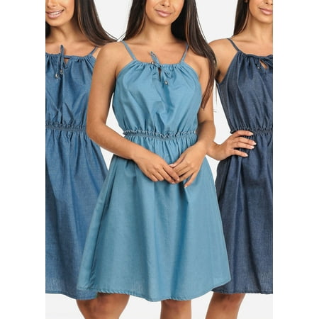 SUPER SALE! Womens Juniors Ladies Cute Must Have Sleeveless Denim Lightweight Summer Vacation Dresses Mega Sale Clearance Affordable Pack Deals
