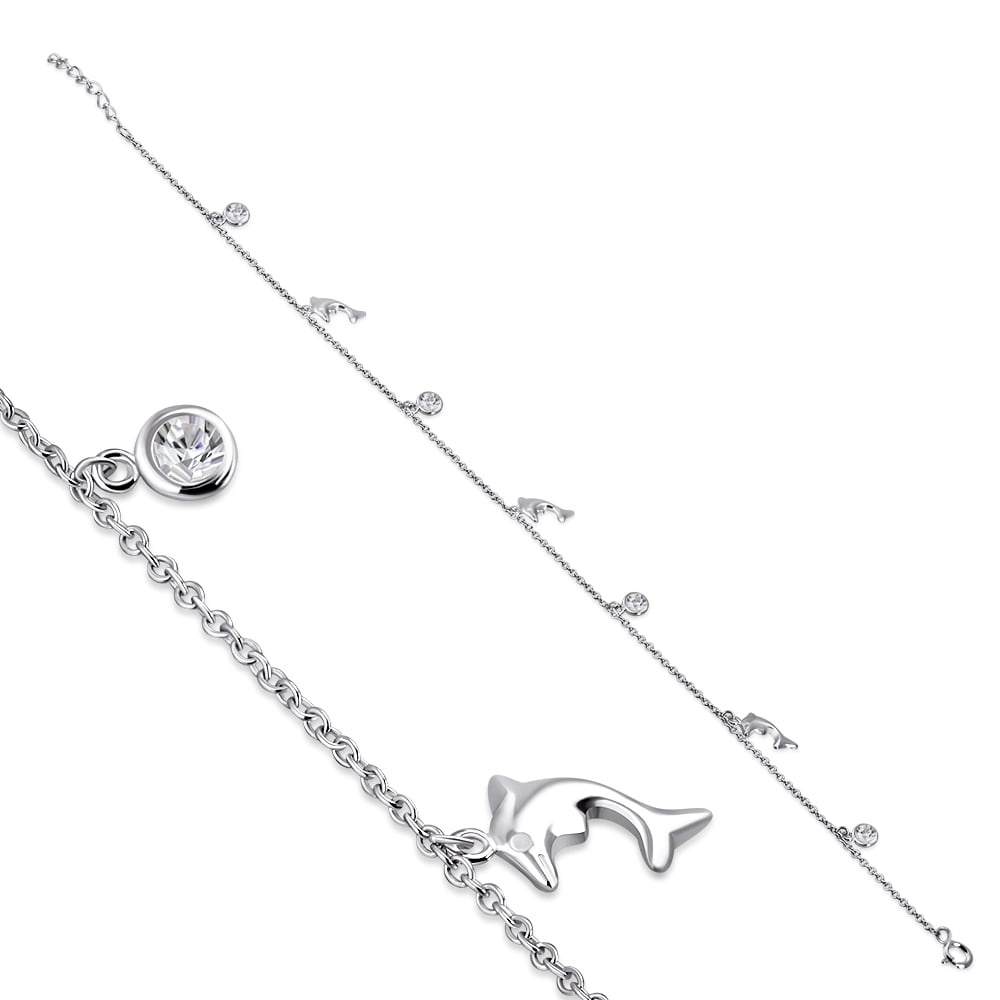 Dolphin Anklet 925 Sterling Silver Cubic Zirconia