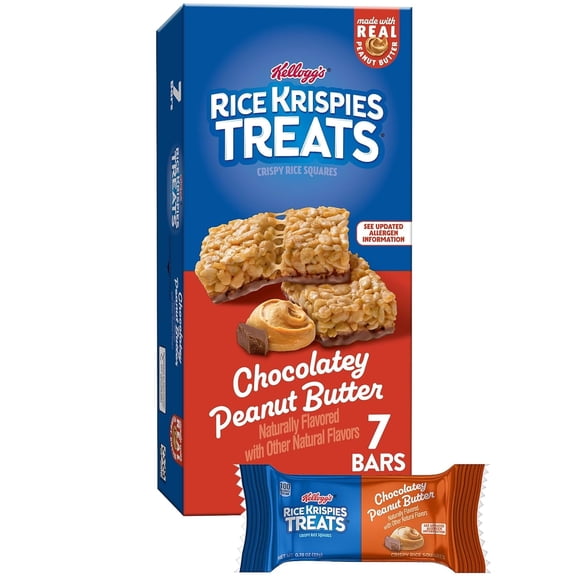 Rice Krispies Treats Crispy Rice Squares, Snack Bars, Chocolatey Peanut Butter, 5.4oz Box (7 Bars)