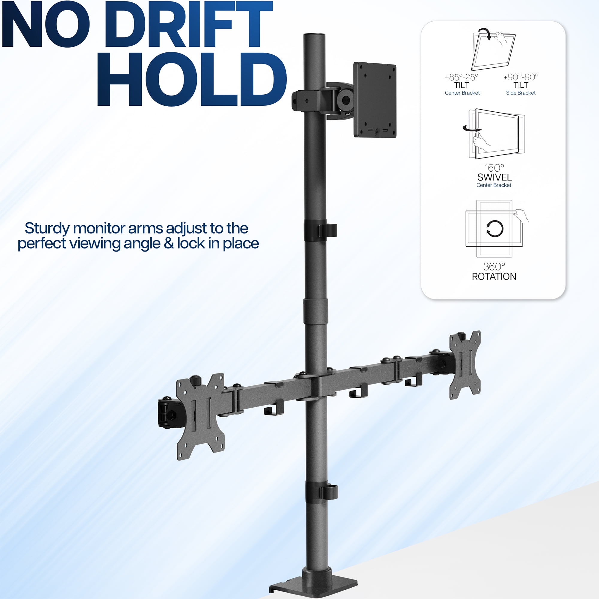 VIVO Triple Computer Monitor Desk Mount, 1 Ultrawide to 49", 2 Standard to 27"