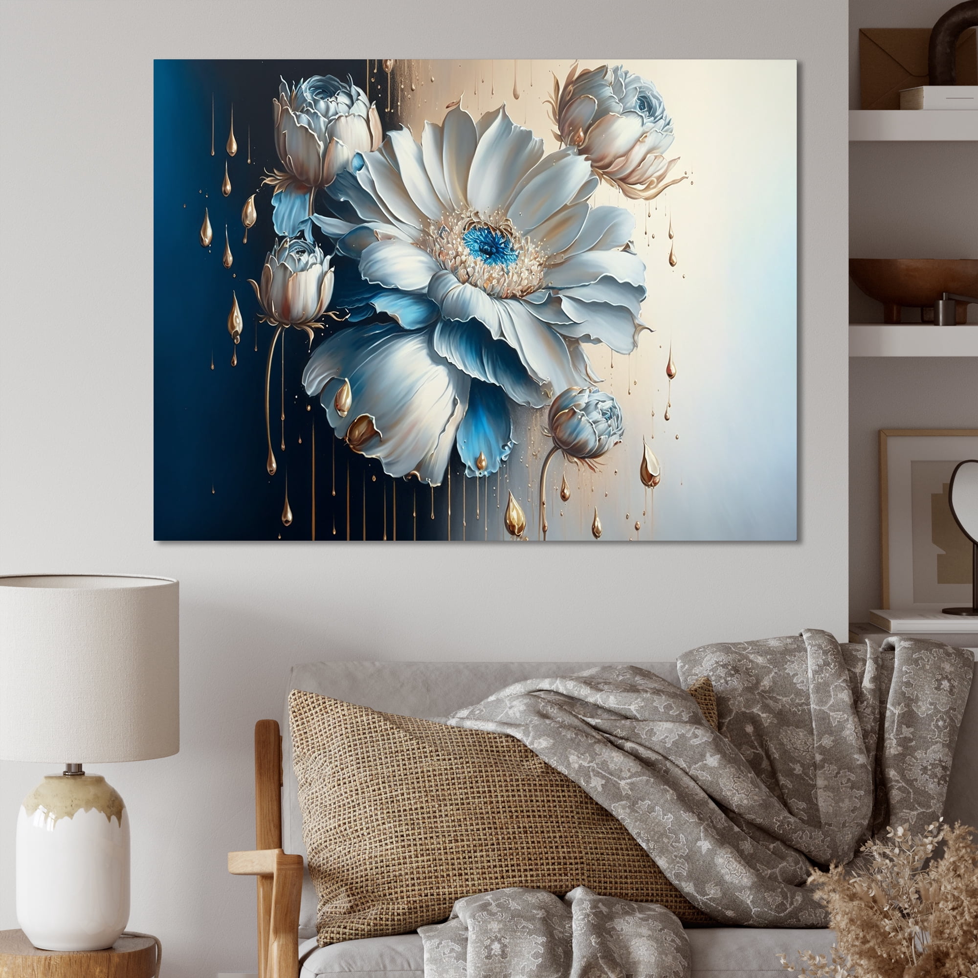 Designart Ice Blue Daisy III Canvas Wall Art