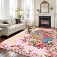 thumbnail image 2 of Light Pink Spring Easter Area Rugs 5'x7', Washable Small Throw Rugs for Laundry Room Playroom, Bunny Eggs Floral Botanical Indoor Outdoor Rug Non-Slip Low Pile Carpet Runner Reversible Floor Mats, 2 of 8