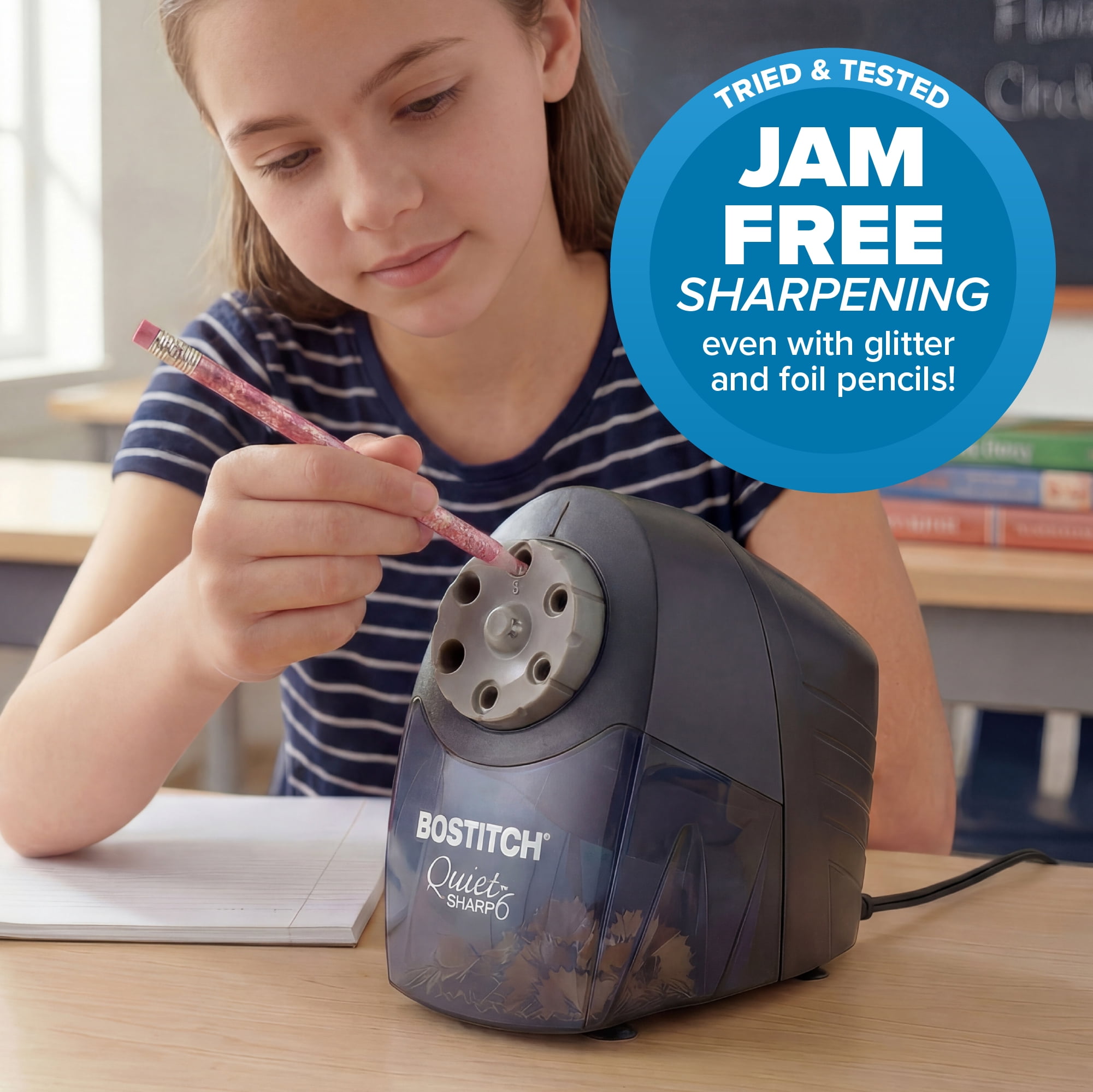 Bostitch Office QuietSharp 6 Electric Pencil Sharpener, Heavy Duty Classroom Sharpener, Perfect for Classroom and Homeschool Use, Black