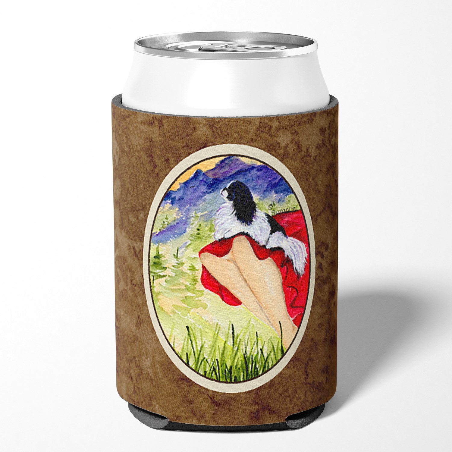Caroline's Treasures SS8524CC Lady with her Japanese Chin Can or Bottle Hugger, Can Hugger, multicolor