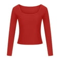 thumbnail image 4 of JUNWELL Women‘s Basic Square Neck Long Sleeve Solid Slim Fitted Ribbed T-Shirt Top Soft Comfy Tunic Tees Tops, 4 of 7