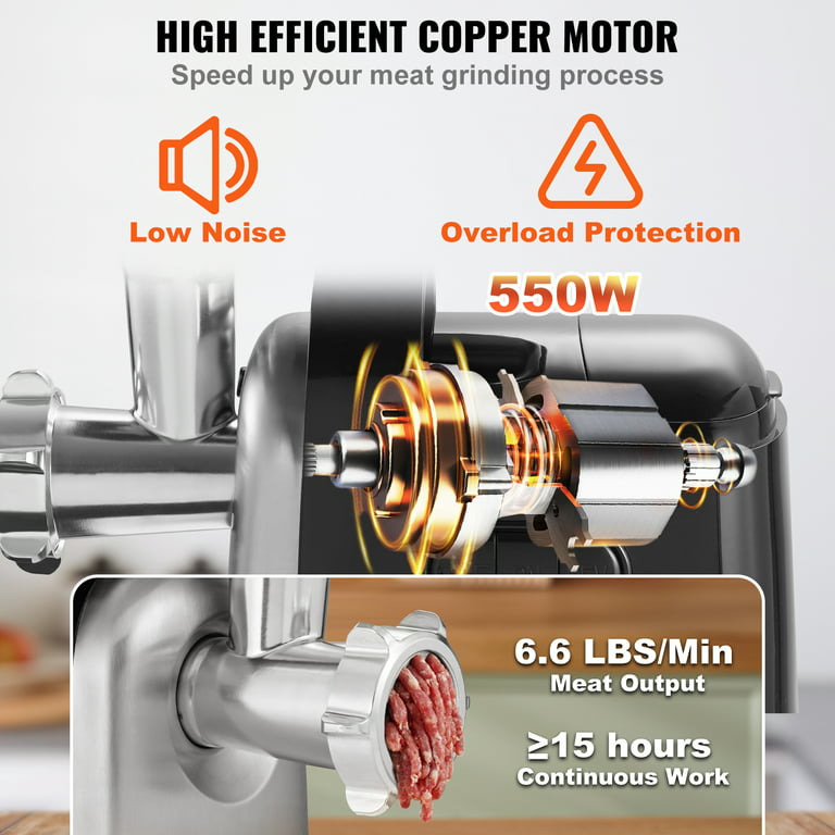 Electric Household Small Meat Grinder Commercial 650w high-power motor  193r/min speed Stainless Steel Kitchen Use with two grinding plates, 1 meat