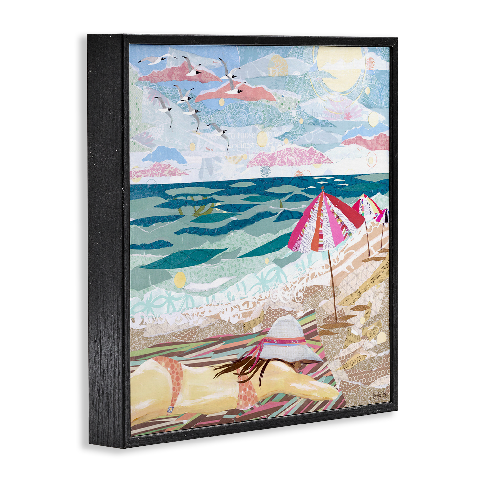 Stupell Industries My Happy Place Collaged Landscape Painting Black Framed Art Print Wall Art, 17 x 17