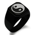 thumbnail image 1 of Stainless Steel Love Heart Yin Yang Engraved Square Flat Top Biker Style Polished Signet Ring, 1 of 1