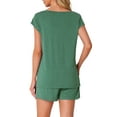 thumbnail image 3 of INSPIRE CHIC Women's Mother's Day 2 Piece Lounge Set Sweater Knit Short Sleeve Tee and Shorts Pajama Set M Green, 3 of 5