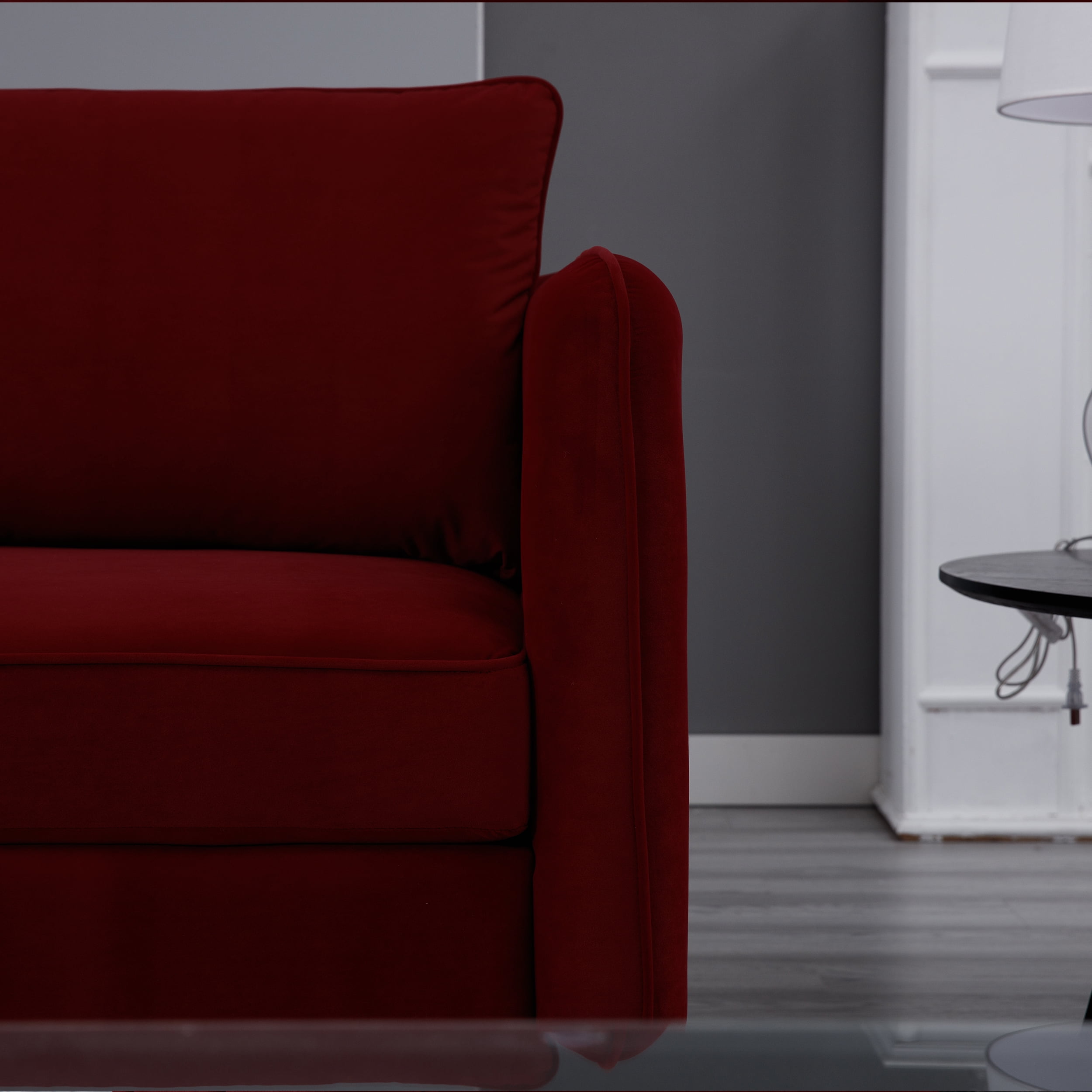 Aukfa Velvet Accent Chair with Channel-Tufted Arms, Modern Single Sofa Chair with Pillow & Metal Legs for Living Room & Bedroom, Burgundy Red