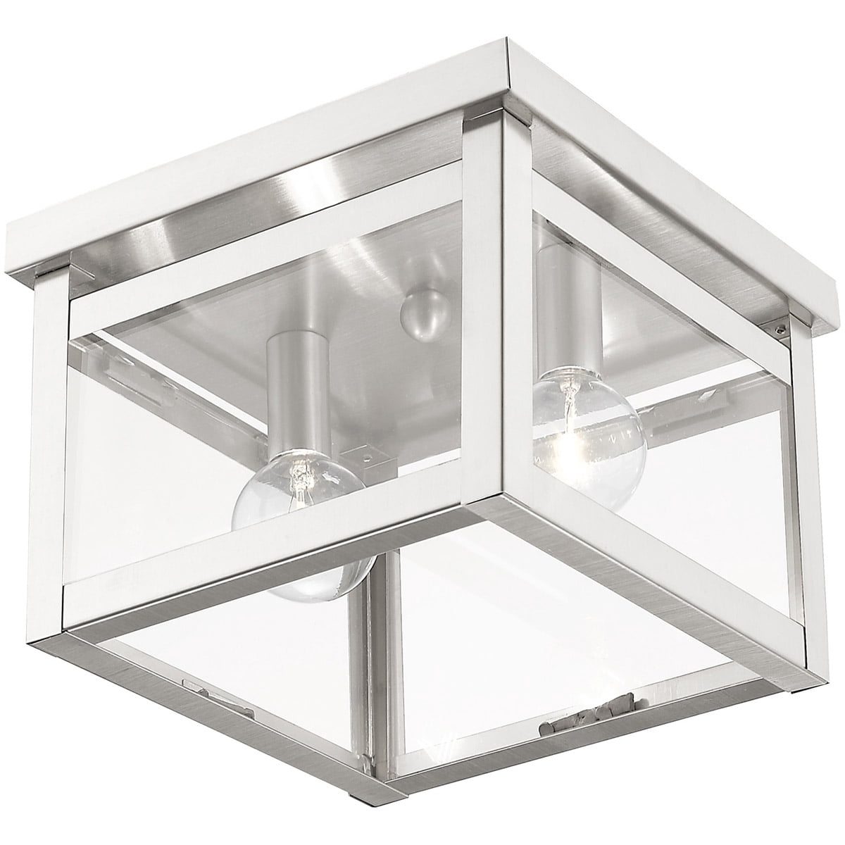 8 inch 2 Light Brushed Nickel Ceiling Light fixture with Clear Glass Shade