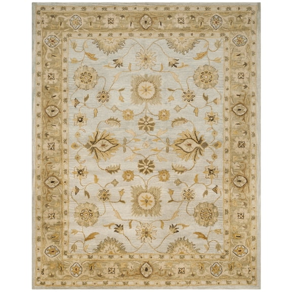 SAFAVIEH Antiquity Ingram Traditional Bordered Wool Area Rug, Light Blue/Sage, 7'6" x 9'6"