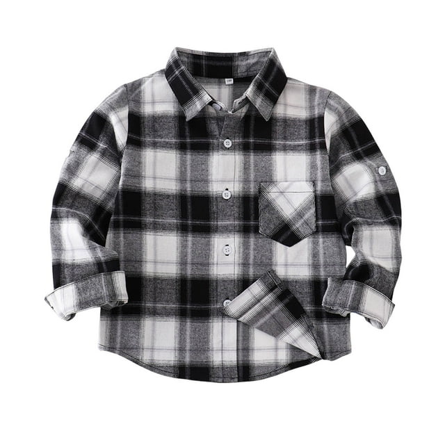 Besolor Boys Girls Long Sleeve Button down Shirt Kids Plaid Collared Tops Casual Fall Shacket Jackets