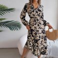 thumbnail image 4 of FcBaudy Robe à Manches Longues Col en V, Robes d'Été pour Femmes, Robes d'Hiver Décontractées Imprimées Taille Cintrée Robe à Manches Longues en Polyester pour Femmes, 4 of 8