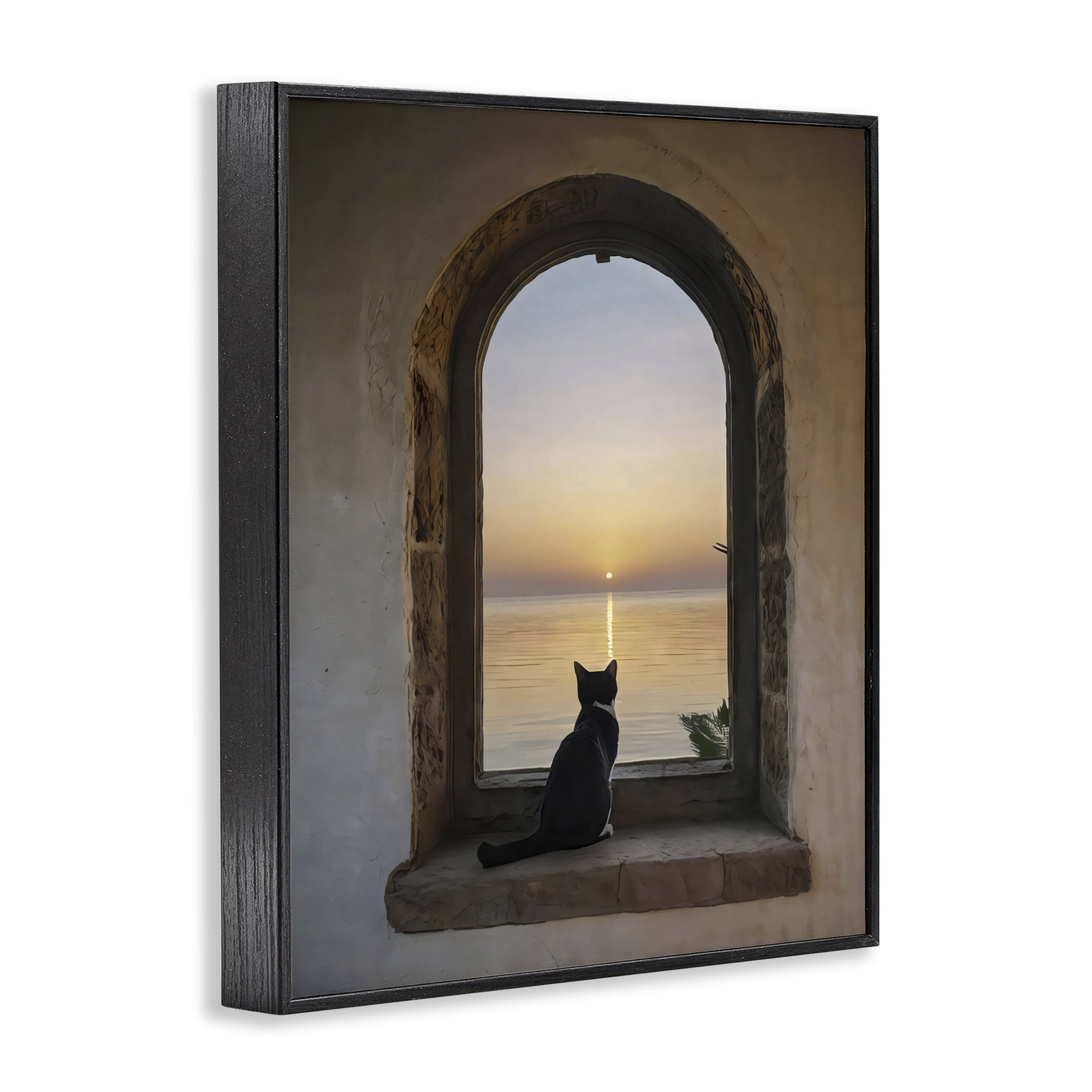 Stupell Industries Cat Overlooking Water at Sunset Black Framed Giclee Art, design by Creative Studio